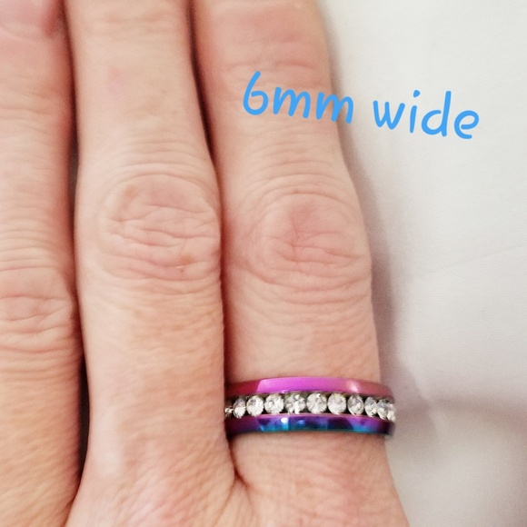 Iridescent Rainbow band Ring with zircon inlay NWT - Picture 9 of 11